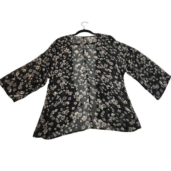 Xhilaration Floral Print Semi Sheer Open Front Kimono Size Medium Lightweight - Picture 2 of 9